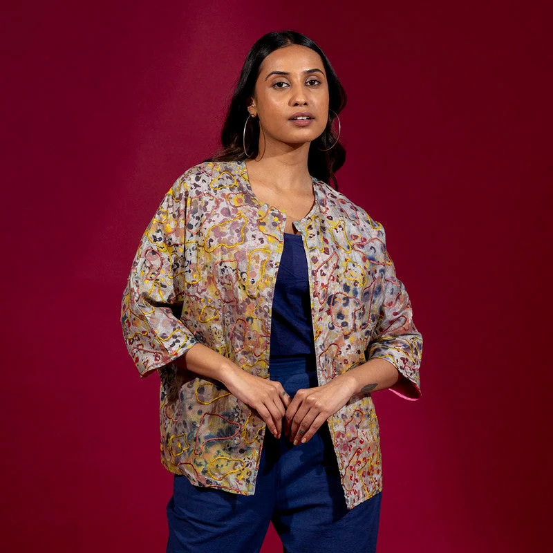 Recycled Silk Printed Jacket for Women | Handpainted | Multicolour