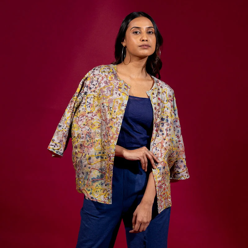 Recycled Silk Printed Jacket for Women | Handpainted | Multicolour