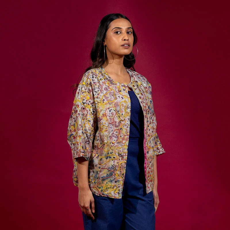 Recycled Silk Printed Jacket for Women | Handpainted | Multicolour