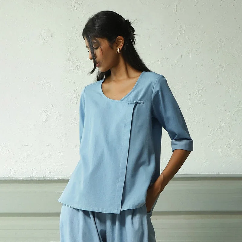 Cotton Denim Top for Women | Light Blue | Knot