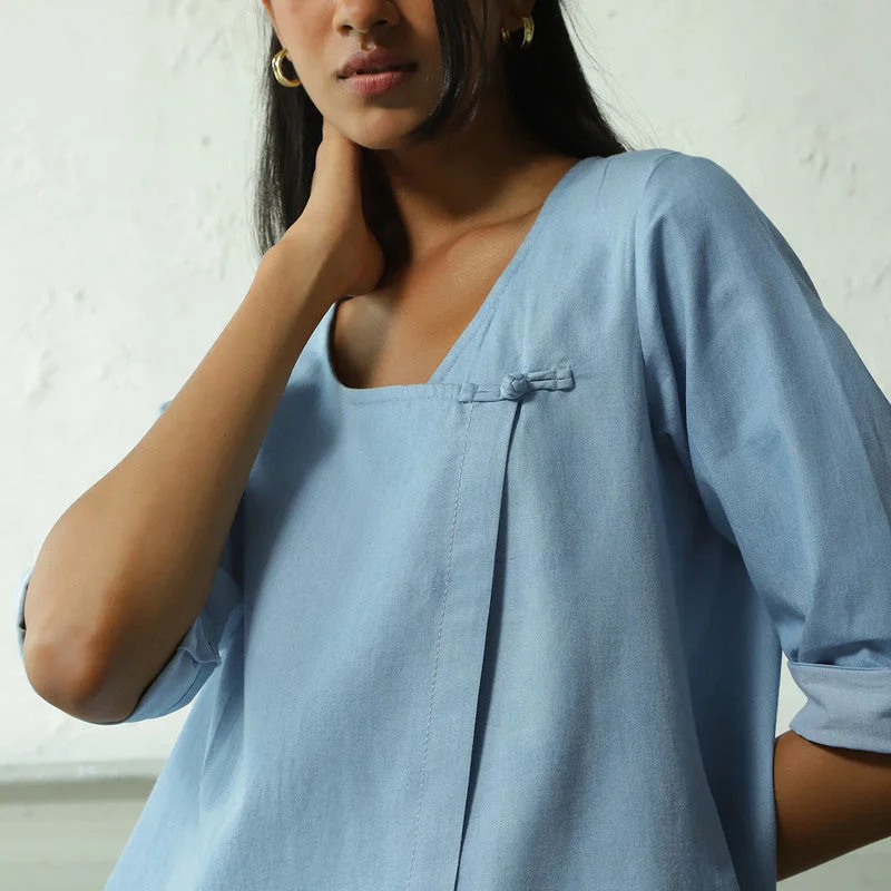 Cotton Denim Top for Women | Light Blue | Knot