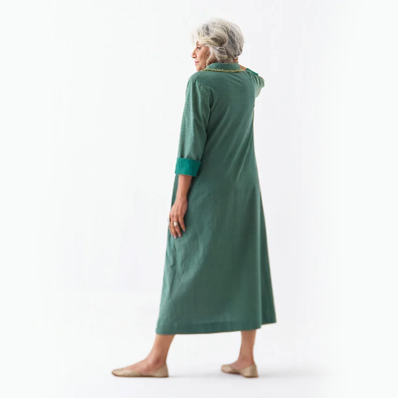 Cotton Tunic Dress for Women | Green | Embroidered