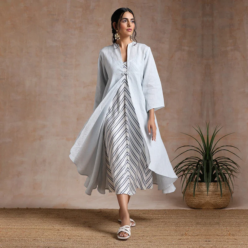 Linen Slip Dress & Overlay | Striped | Blue & White