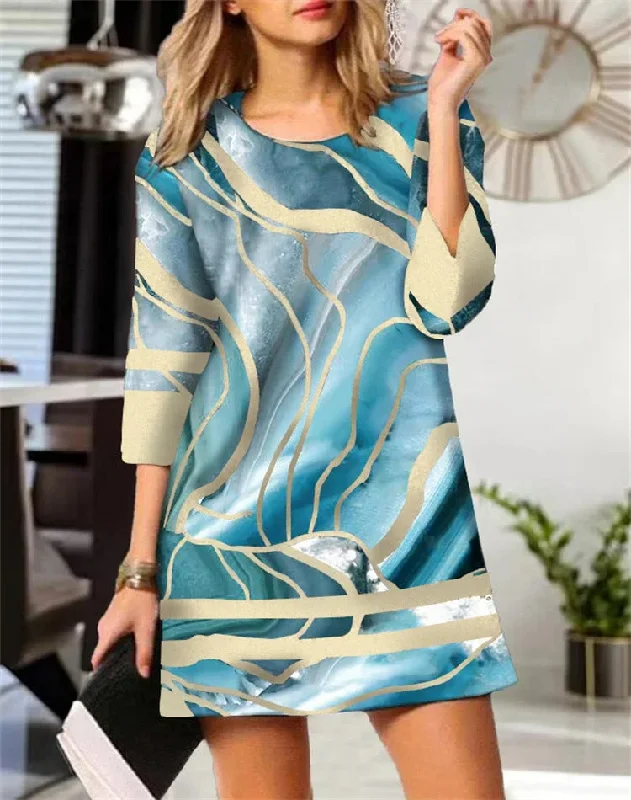 Women's Fashion Plaid Stitching Round Neck Slim Dresses