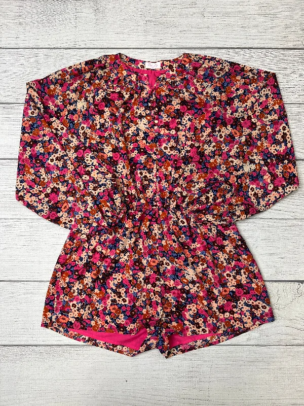 Floral Romper Casual Short Pink Lily, Size Xl