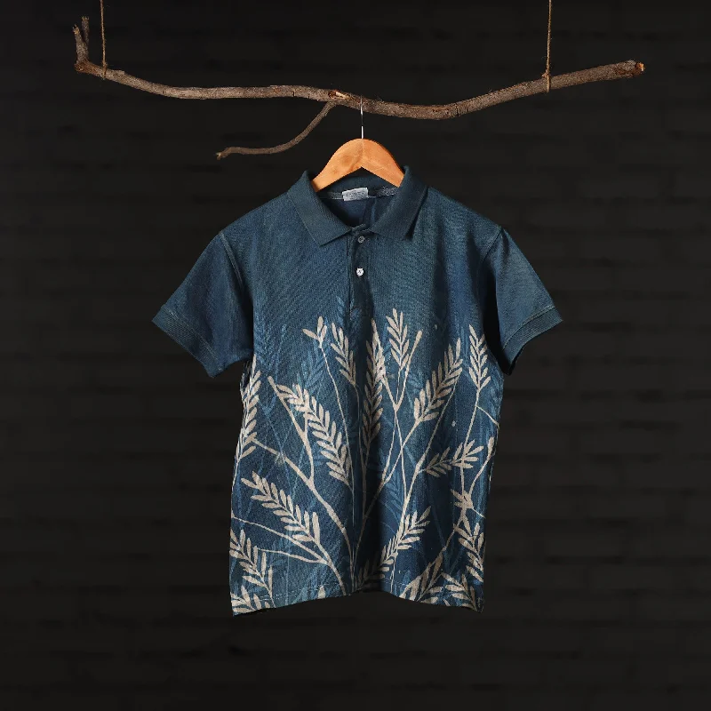 Blue - Bindaas Natural Dyed Art Block Print Round Neck T-shirt in Cotton