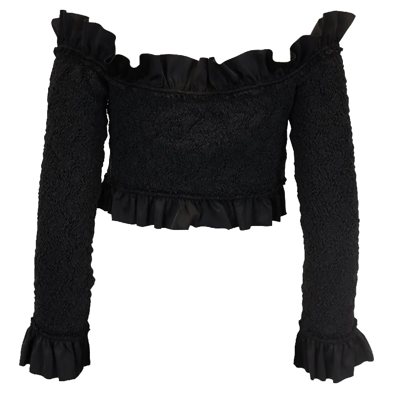 alexander-wang-seersucker-ruched-cropped-top-in-black-wool