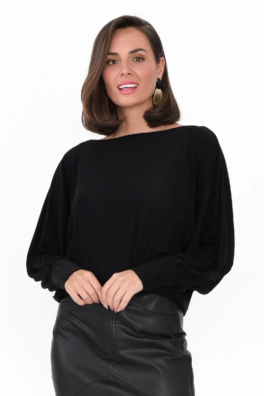 Annalea Black Metallic Boatneck Top