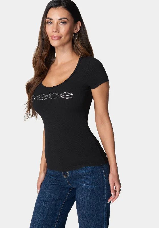 bebe-logo-short-sleeve-round-neck-rib-top-black