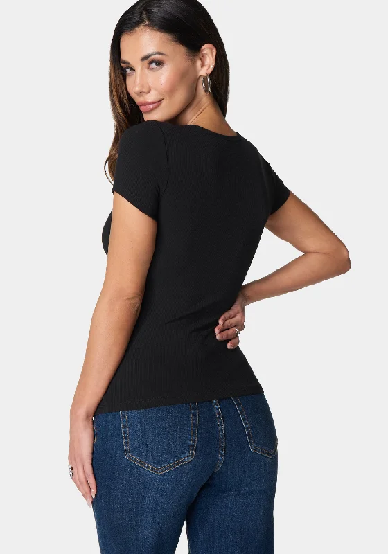 bebe-logo-short-sleeve-round-neck-rib-top-black