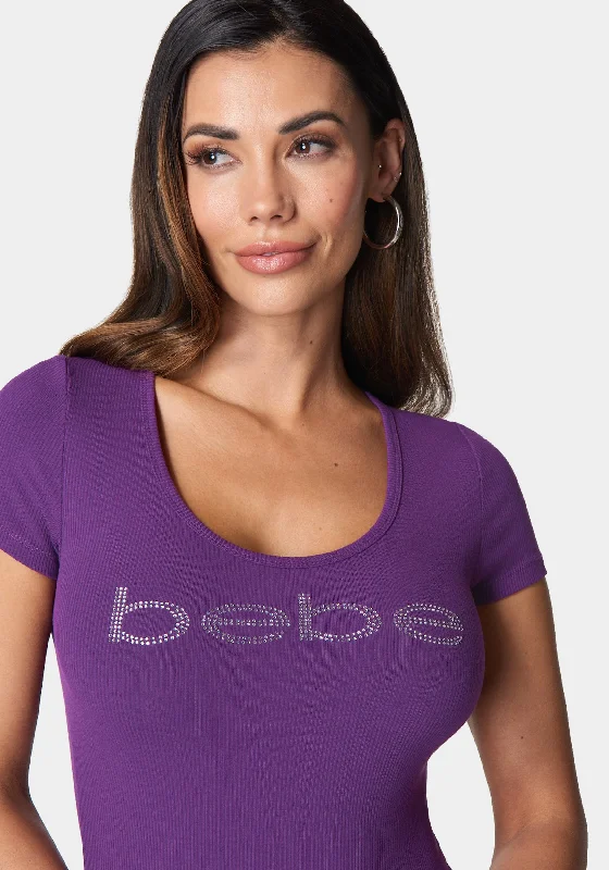 bebe-logo-short-sleeve-round-neck-rib-top-imperial-purple