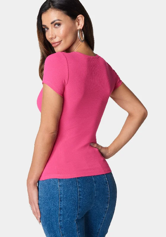 bebe-logo-short-sleeve-round-neck-rib-top-raspberry-sorbet