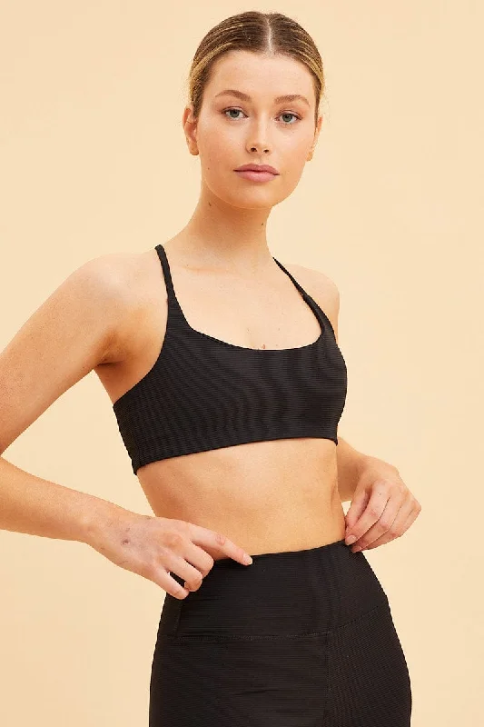 Black Crop Top Active Rib