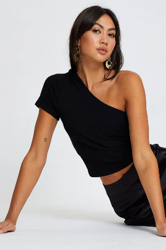 Black Crop Top One Shoulder