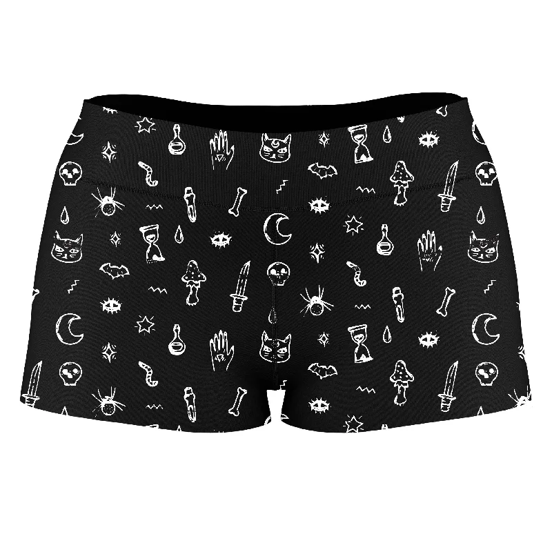 Black Pattern High-Waisted Women's Shorts