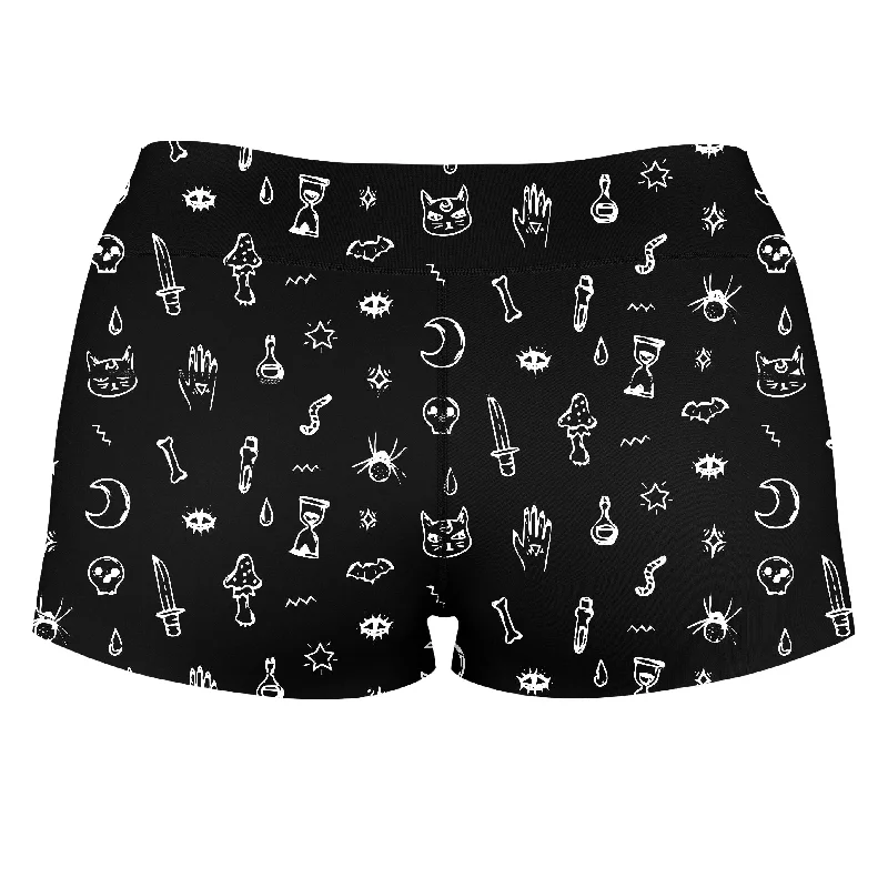 black-pattern-high-waisted-womens-shorts