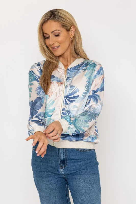 Blue & Cream Printed Bomber Jacket