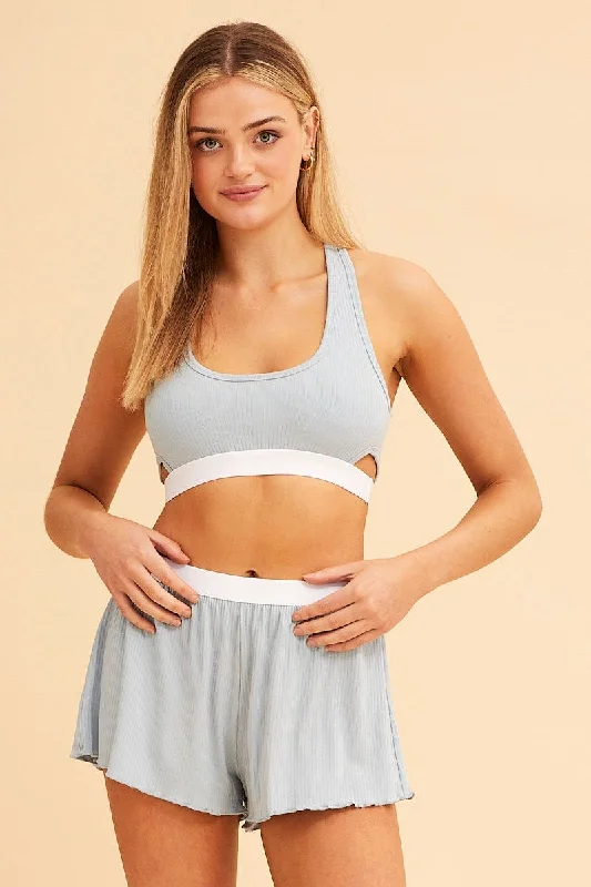 Blue Mia Cotton Stretch Cross Back Crop Top