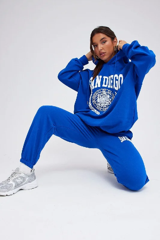 Blue Track Pants High Rise Jogger