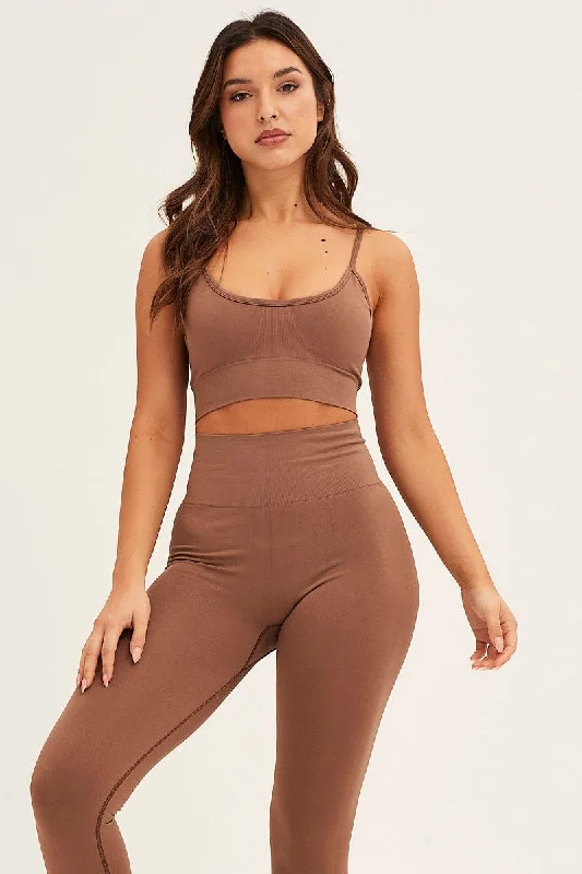 brown-seamless-top-and-shorts-activewear-set-aw11098-f