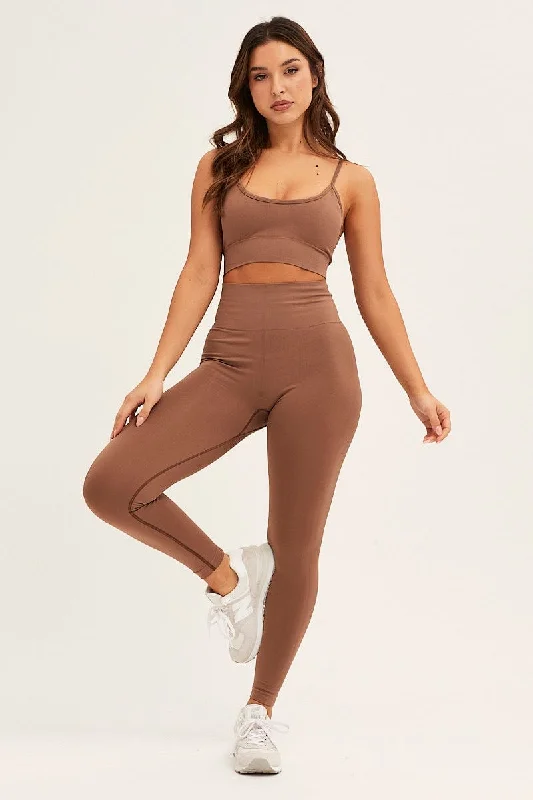 brown-seamless-top-and-shorts-activewear-set-aw11098-f