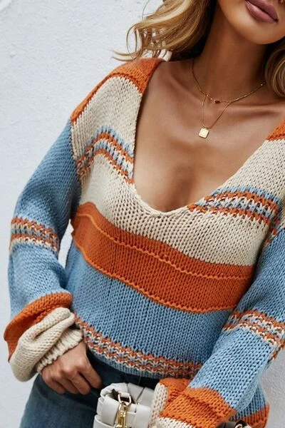 color-block-v-neck-dropped-shoulder-sweater