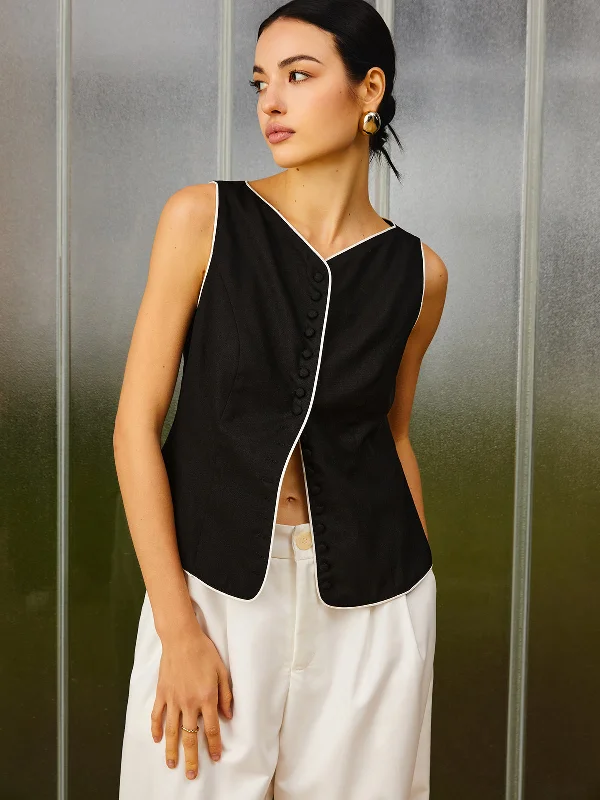 contrast-trim-cotton-linen-vest