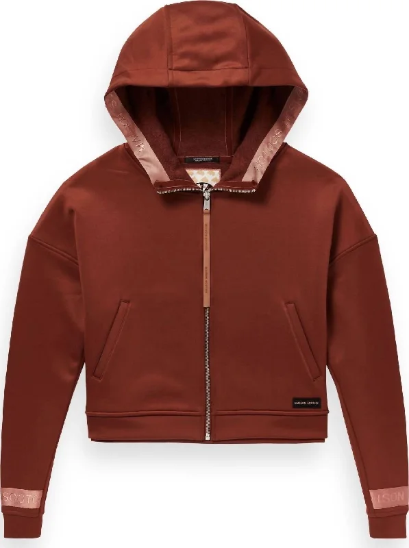 Cropped Neoprene Hoodie In Red