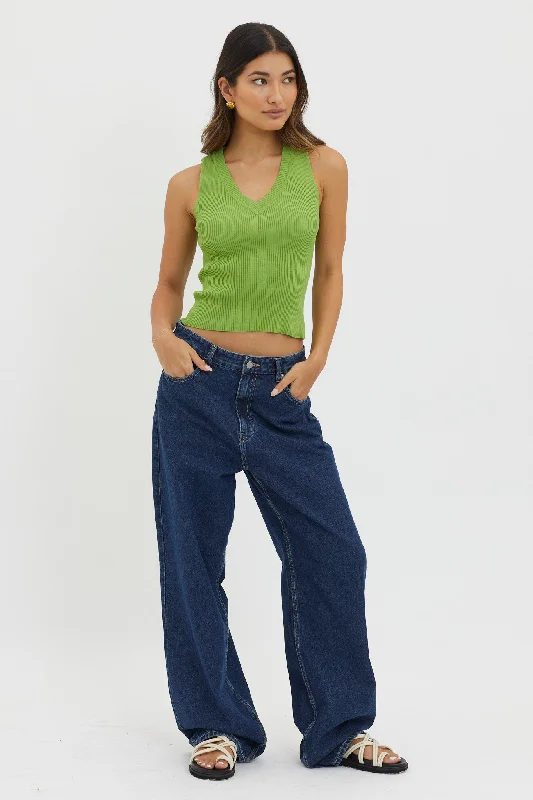 dlila-v-neck-ribbed-knit-top-green