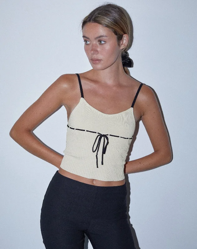 Emonie Cami Top in Neutral with Black Binding