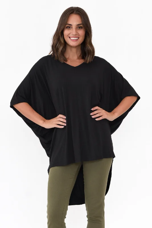 Emory Black Bamboo Hi Lo Batwing Top