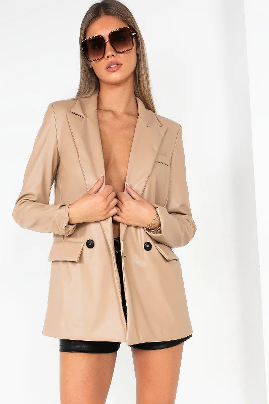 Eva Camel Faux Leather Blazer