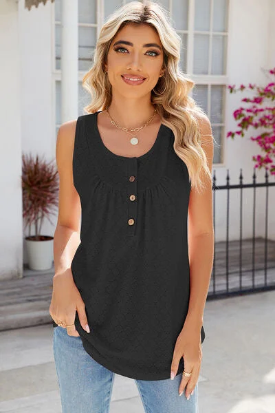 eyelet-buttoned-round-neck-tank