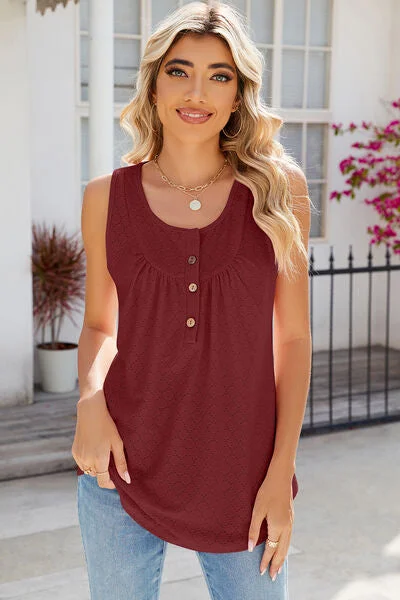 eyelet-buttoned-round-neck-tank