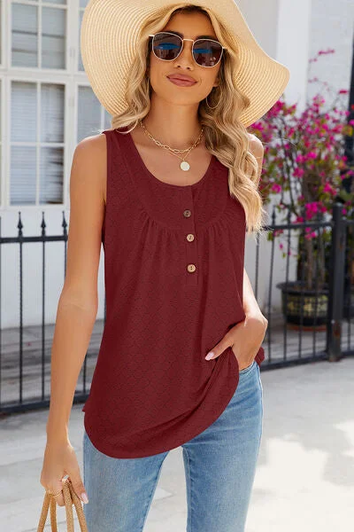 eyelet-buttoned-round-neck-tank