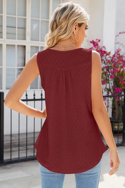 eyelet-buttoned-round-neck-tank