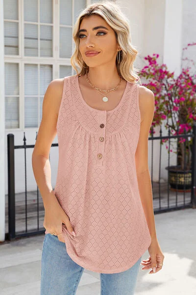 eyelet-buttoned-round-neck-tank