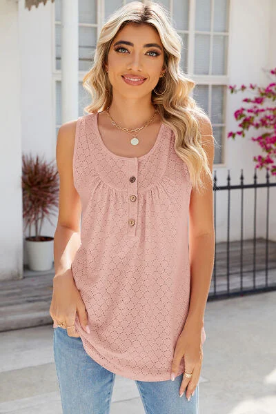 eyelet-buttoned-round-neck-tank