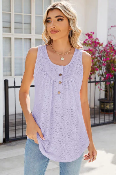 eyelet-buttoned-round-neck-tank