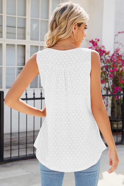 eyelet-buttoned-round-neck-tank