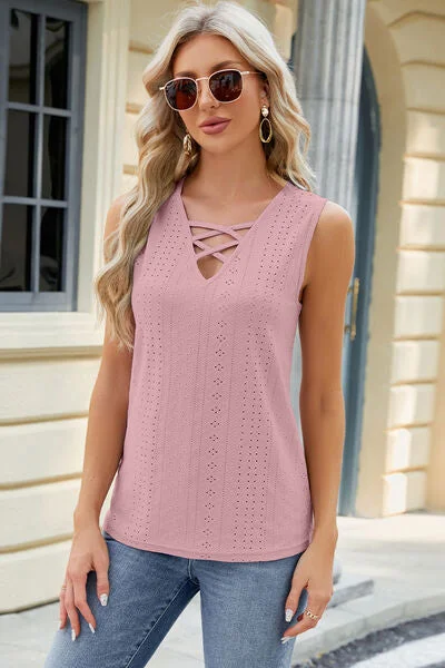 eyelet-crisscross-v-neck-tank