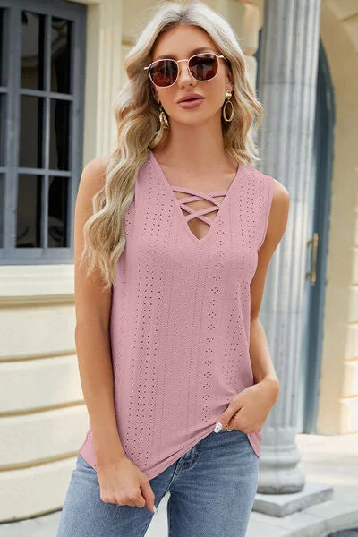 eyelet-crisscross-v-neck-tank