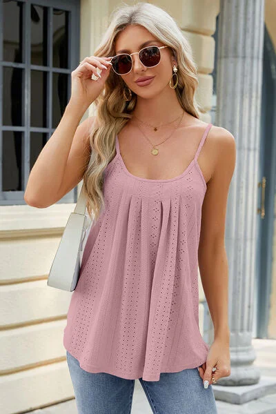 eyelet-scoop-neck-ruched-cami