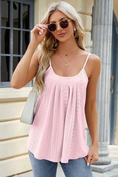 eyelet-scoop-neck-ruched-cami