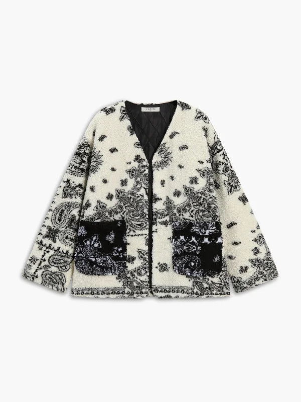 Floral Print Pocket Fleece Coat