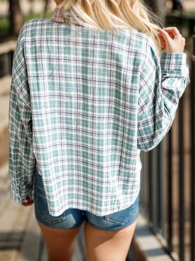 full-size-plaid-contrast-pocketed-dropped-shoulder-shirt