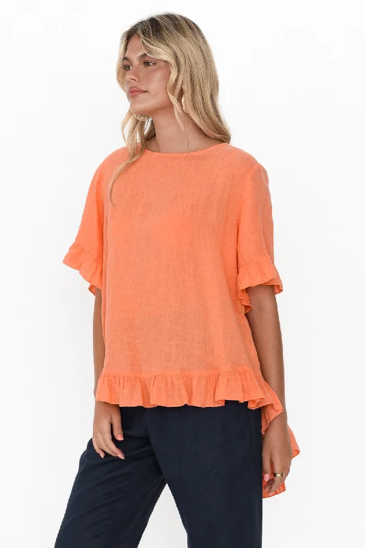 genevieve-orange-linen-frill-top