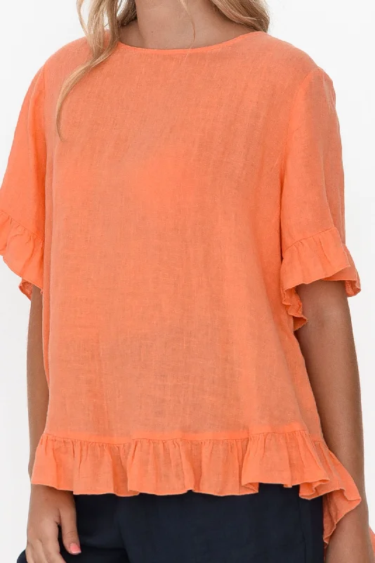 genevieve-orange-linen-frill-top