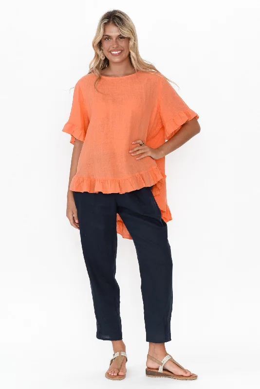 genevieve-orange-linen-frill-top