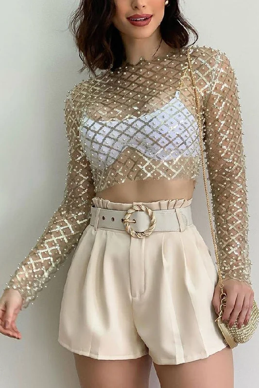 geometric-pattern-crew-neck-mesh-pearl-sequin-long-sleeved-top